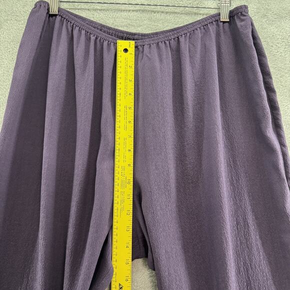 Citron Pants Women 1X Purple Textured Silk Wide Leg High Rise Pull On Lagenlook - Picture 13 of 15